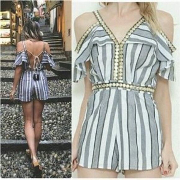 Pants Romper BOHO CHIC STRIPED ROMPER - Picture 1 of 4